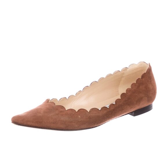 Manolo Blahnik Scalloped Brown Suede Flats, Sz 6.5 - Picture 3 of 7